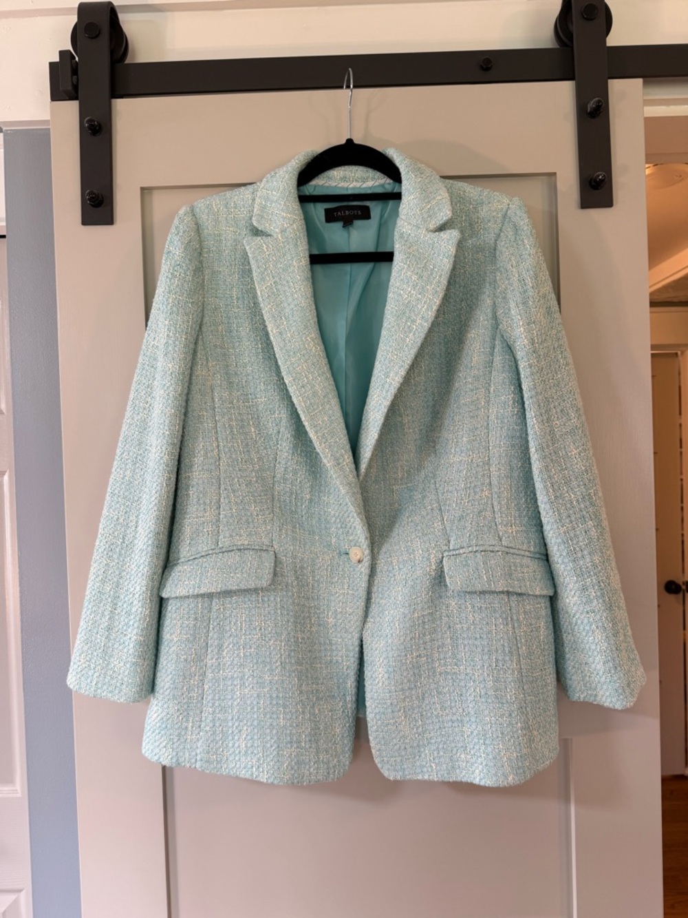 Talbots Light Aqua Tweed Single-Button Blazer